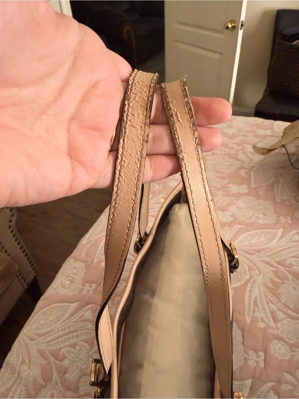 Michael Kors Brown Tote with Blush Trim and Gold Charm